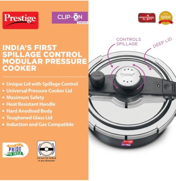 "PRESTIGE" HARD ANODISED PRESSURE KADAI CLIP- ON 3.5 L