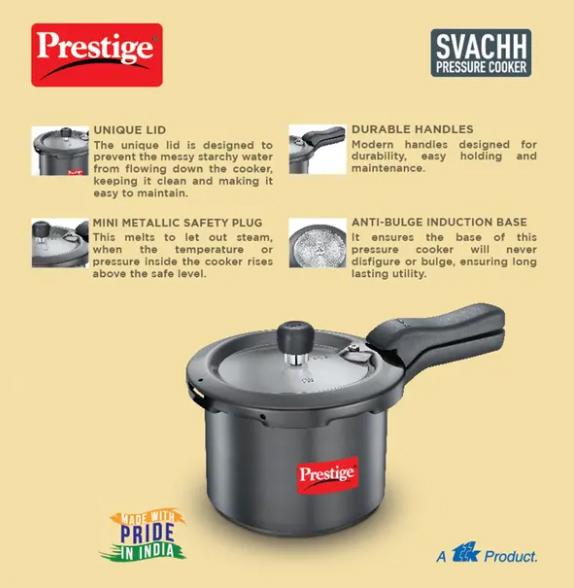"PRESTIGE" SVACHH HARD ANODISED PRESSURE COOKER 3L