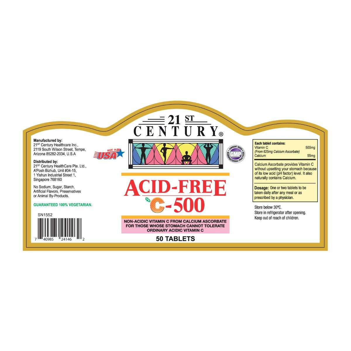 21ST CENTURY ACID FREE C 500MG 50S