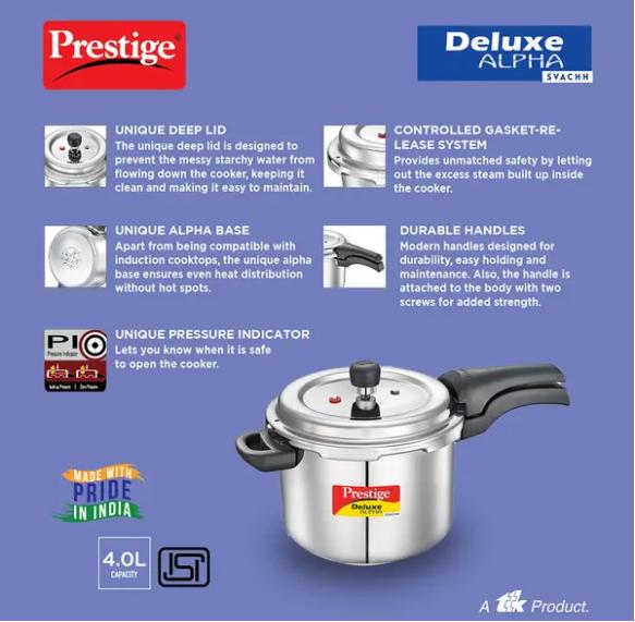 "PRESTIGE" DELUXE ALPHA SVACHH PRESSURE COOKER 4L