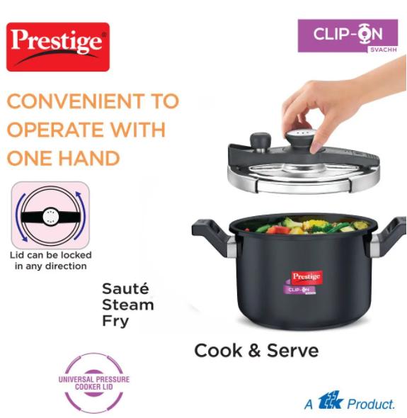 "PRESTIGE" CLIP-ON SVACHH HARD ANODISED PRESSURE COOKER 5 L